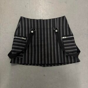 Serious LA Clothing Black Grey Stripe Mini Skirt with Zippers Bondage Straps XS